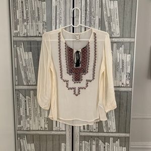 New Embroidered Peasant Blouse Top Small White Red